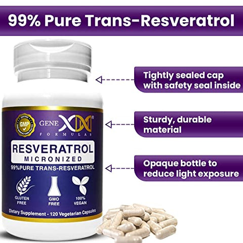 Genex Formulas - GENEX Trans Resveratrol 1000mg – Puro Extrato de Trans-Resveratrol Micronizado Grau Farmacêutico 99%% com Bioperine – GMP – 1g