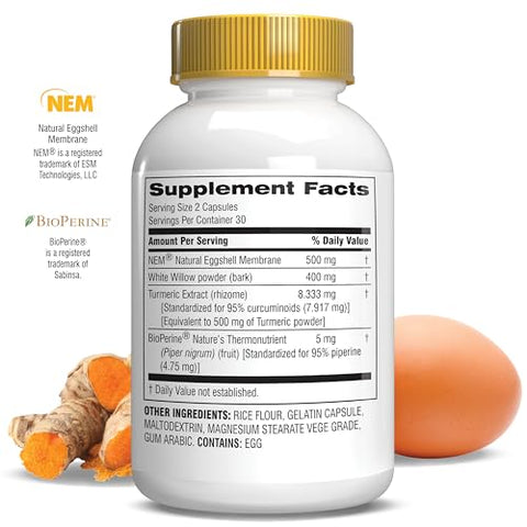 Conforto Rápido para Articulações com Membrana Natural de Casca de Ovo, Curcumina de Cúrcuma, Bioperina - Botanic Choice
