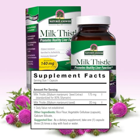Nature's Answer - Nature’s Answer Silybum Marianum Maximum Strength 120 Cápsulas – Ingredientes Naturais Essenciais para o Fígado Saudável – Alívio da Indigestão e Indisposição