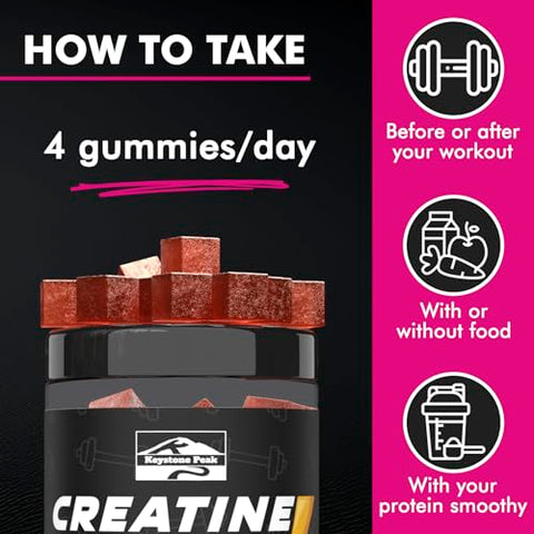 Keystone Peak - KP Gummies de Creatina Monohidratada Sabor Frutas Vermelhas para Homens – 100g