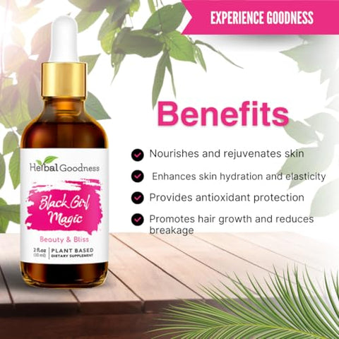 Black Girl Magic: Suplemento para Pele Radiante, Alimento Essencial para a Pele, Ashwagandha – 1 Frasco (60 ml) - Herbal Goodness