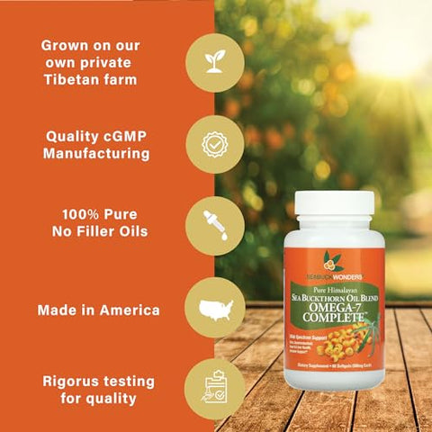 SEABUCKWONDERS - Óleo de Espinheiro Marítimo Completo Omega-7, 180 Cápsulas Softgel (500mg Cada) – Marca Omega-7