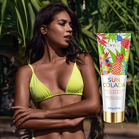 Bronzeador Onyx Suncolada Triplo Bronzeamento Abacaxi | Loção Bronzeadora para Uso Interno e Externo | Extratos Naturais de Frutas para Hidratação Duradoura e Suavidade | 100ml