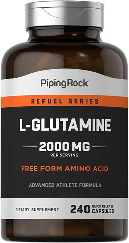 Cápsulas de L-Glutamina | 2000 mg | 240 Unidades | Suplemento de Aminoácidos Livre de OGM e Glúten | Forma Livre | Não Repetir Palavras - Piping Rock