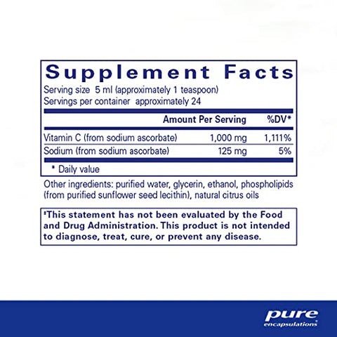 Vitamina C Lipossomal | Suporte para Função Celular, Defesas Antioxidantes e Saúde Imunológica* | 120 ml | Marca Pure Encapsulations - Pure Encapsulations