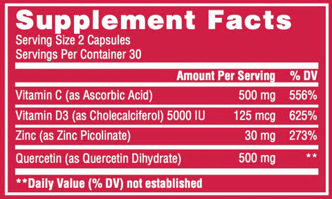 IMMUNO BLASTER - (2 Pacotes) ImmunoBlaster Zinc Quercetina 500mg com Vitamina D e C – Suporte Imunológico Antioxidante de Alta Potência para Homens e Mulheres – Livre de Glúten e Soja