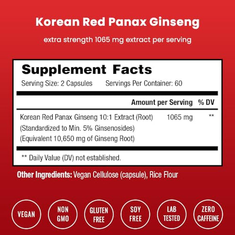 Cápsulas de Ginseng Vermelho Coreano NutraChamps | Ginsenosídeos Extra Fortes para Energia, Foco, Desempenho e Vitalidade