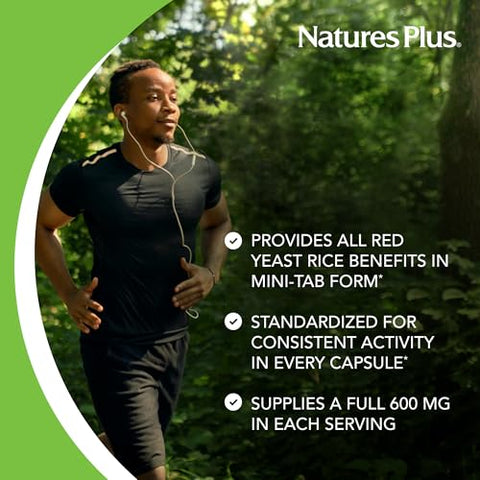 Herbal Actives Red Yeast Rice – Liberação Prolongada 600 mg, 60 Mini Comprimidos – Vegano, Vegetariano, Sem Glúten – 30 Porções - Natures Plus