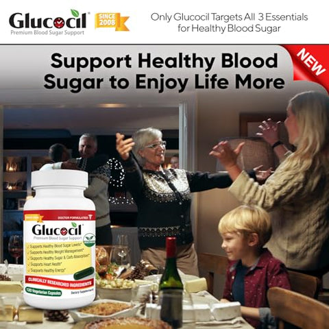 Cápsulas Vegetarianas Premium para Suporte Saudável de Açúcar no Sangue – Com Berberina, Folha de Amora Proprietária e Mais – 3 Essenciais para Açúcar no Sangue – Novo - Glucocil