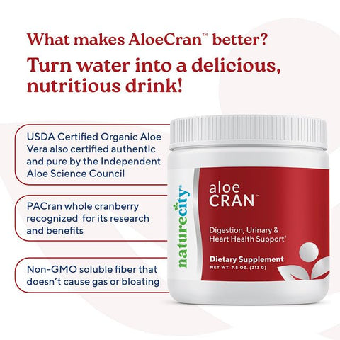 NatureCity - Aloe-Cran Bebida em Pó Sem Açúcar | Aloe vera e Cranberry em Pó com Fibra Alimentar | Suporte para Digestão e Energia | Sabor Incrível sem Açúcar – 60 Porções