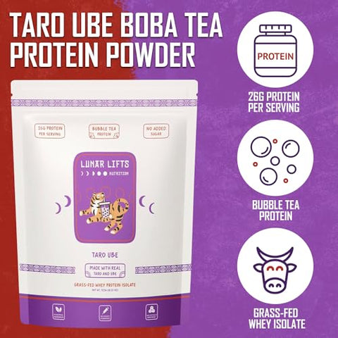 Lunar Lifts Nutrition - Pó de Proteína de Taro Ube para Chá de Bolhas | 26g de Pó de Chá de Leite de Taro | Pó de Proteína Isolada de Soro de Leite | Alto Teor de Proteína para Bubble Tea | Sem Açúcares Adicionados ou Ingredientes Artificiais