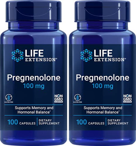 Pregnenolone 100 Mg – 100 Cápsulas, Pack com 2 Frascos - Life Extension