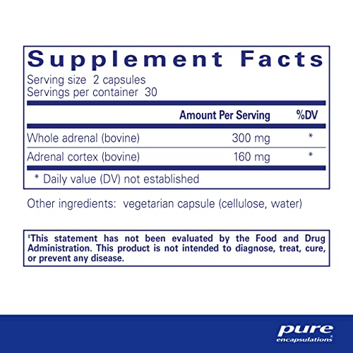 Adrenal | Suporte para Níveis Saudáveis de Cortisol, Fadiga, Moderação do Estresse e Função das Glândulas Adrenais* | 60 Cápsulas - Pure Encapsulations