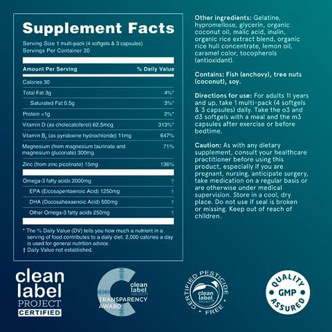 P3 Health Essentials – Multivitaminas para Homens e Mulheres – 30 Porções – Ômega 3, Vitamina D, Magnésio, Zinco – Multi-Nutriente para Cérebro e Energia - Puori