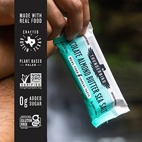 Thunderbird Energetica - Thunderbird Bars – Snack Energético, Sem Glúten com Proteína, Alimento Real Saudável, Vegano Paleo Não-OGM, Sem Açúcar Adicionado, Sabor Manteiga de Amêndoa com Chocolate e Sal Marinho (6 Unidades, 48g cada)