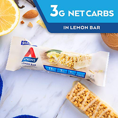 Barra de Snack de Limão Atkins, com Manteiga de Amêndoa Real, 1g de Açúcar, Sem Glúten, Rica em Fibras, Amigável para a Dieta Keto, 8 Unidades
