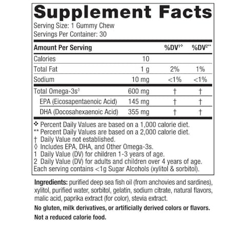 Zero Sugar Gummy Chews DHA Infantil, Sabor Tropical – 30 Gomas – 600 mg Ômega-3 Total – Desenvolvimento Cerebral, Aprendizado, Imunidade Saudável – Não-OGM - Nordic Naturals