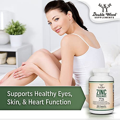 Double Wood Supplements - Zinc Picolinate 50mg, 300 Cápsulas (Suporte Imunológico) Sem GMO, Sem Glúten (Fornecimento de 300 Dias) por