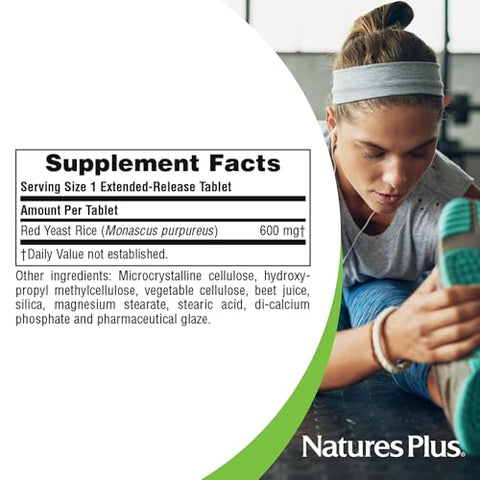 Herbal Actives Red Yeast Rice 600 mg – 60 Comprimidos, Pacote com 2 – Suporte ao Bem-Estar Geral – Vegetariano, Sem Glúten – 120 Porções Totais - Natures Plus