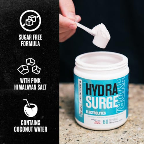 Jacked Factory - HYDRASURGE Pó de Eletrólitos – Suplemento de Hidratação com Minerais Essenciais, Sal do Himalaia, Água de Coco | Marca HYDRASURGE