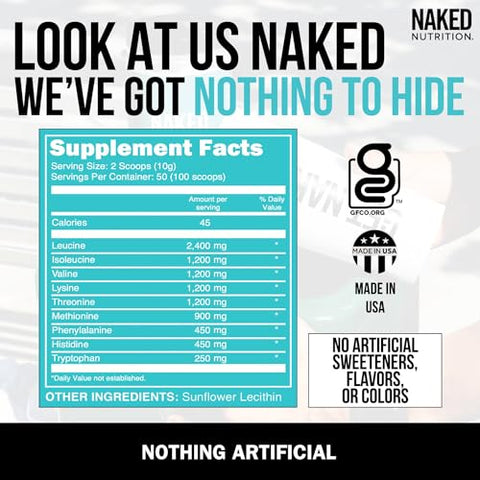 nutrition Eaas Amino Acids Powder – 50 Porções – Vegano Sem Sabor Aminoácidos Essenciais 500g – Pó de Eaa Natural Instantâneo – Suplemento em Pó - NAKED