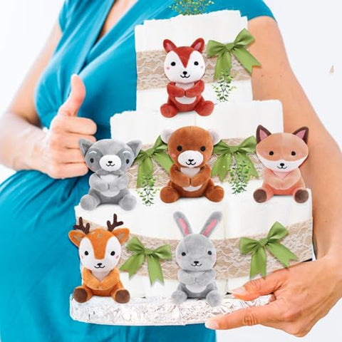 YLOLUL - Kit de Bolo de Fraldas com 23 Peças – Animais da Floresta – Decorações para Chá de Bebê – Mini Animais de Pelúcia – Bolo de Fraldas de Animais da Selva para Chá de Bebê e Festa de Aniversário – Suprimentos de Mesa