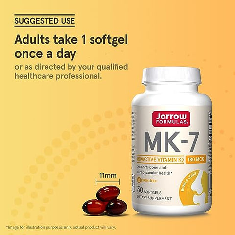 MK-7 180 mcg – Vitamina K2 para Saúde Óssea e Cardiovascular – Suplemento Alimentar – 30 Softgels – 30 Dias - Jarrow Formulas