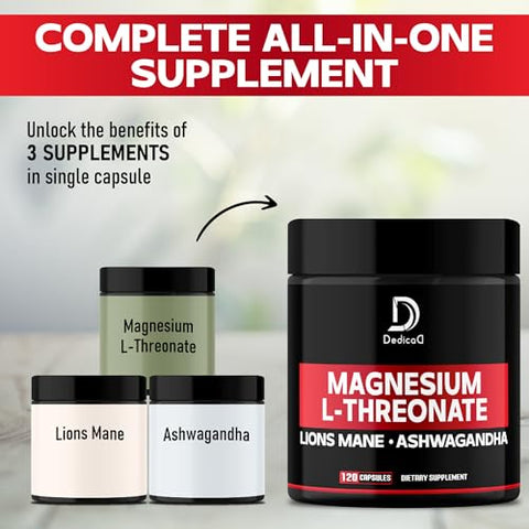 DEDICAD - Suplemento de Magnésio L-Treonato com Leão da Montanha – Potencialize sua saúde cerebral com a marca líder em suplementos