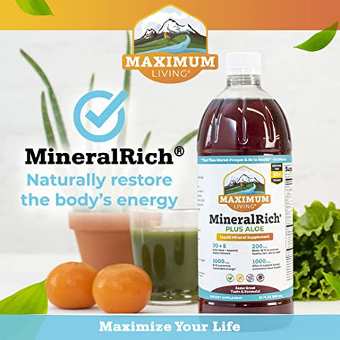 Maximum Living - MineralRich – Suplemento Mineral com Aloe Vera – Mistura Líquida de Vitaminas e Minerais Traços – 946 ml