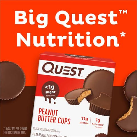 Peanut Butter Cups – 11g Proteína, 1g Açúcar, Baixo Carboidrato, Sem Glúten, Amigo do Keto – Embalagem com 12 Unidades - Quest Nutrition