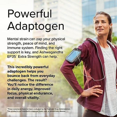 Ashwagandha EP35 Extra Strength – 60 Cápsulas, Pacote com 2 – Adaptógeno Poderoso – Não-OGM, Vegano – 120 Porções Totais - Terry Naturally