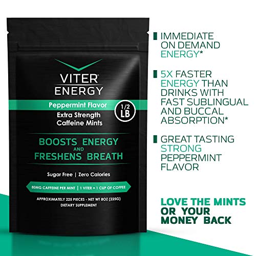 Menta Forte com Cafeína 80mg, Vitaminas B, Sem Açúcar (8oz, Embalagem a Granel) - Viter Energy