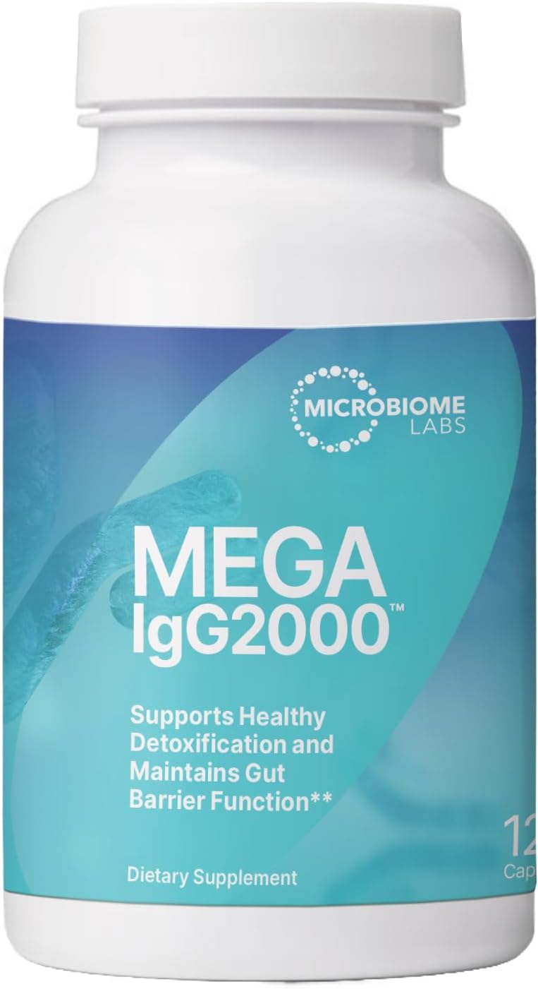 Mega IgG2000 – Cápsulas Alternativas Livres de Laticínios ao Suplemento de Colostro Bovino – Suplemento de Imunoglobulina do Soro Bovino para Apoiar a Saúde Digestiva (120 cápsulas) - Microbiome Labs