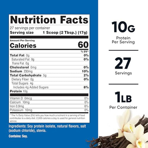 Proteína Isolada de Soja em Pó, 454g Baunilha – 10g de Proteína por Porção, Vegano, Livre de GMO - Nutricost