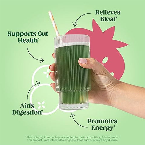 Pó de Superfood Greens, Enzimas Digestivas com Probióticos e Prebióticos, Saúde Intestinal, Alívio de Inchaço para Mulheres, Chlorella, Mix de Suco Verde com Beterraba – 100g - Bloom Nutrition