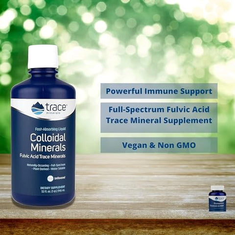 Colloidal Minerals Líquido | Minerais Coloidais Líquidos, Vegetais Naturais Veganos, Suplementados com Ácido Fúlvico | 946 ml | Marca Trace Minerals - Trace Minerals