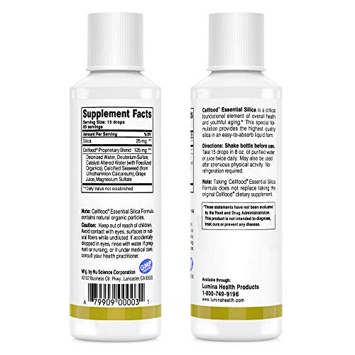 Essential Silica Fórmula Anti-Envelhecimento, 118 ml – Suporta ossos saudáveis, articulações, cabelos, pele, unhas e dentes - Cellfood