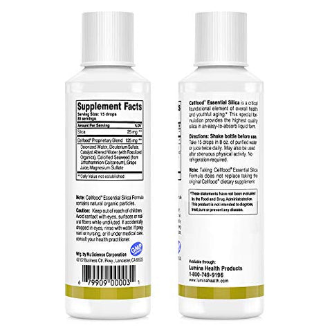 Essential Silica Fórmula Anti-Envelhecimento, 118 ml – Suporta ossos saudáveis, articulações, cabelos, pele, unhas e dentes - Cellfood