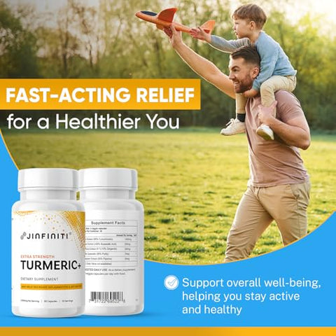 Curcumin Turmeric Extra Forte com Sinergia Aprimorada e Bioavaibilidade – Suporte para Articulações - Jinfiniti
