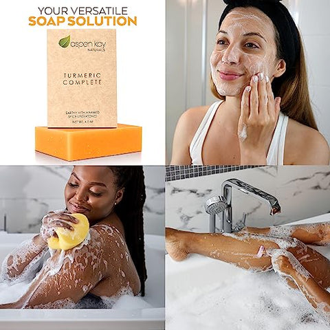 Aspen Kay Naturals - Sabonete de Cúrcuma (3 Unidades) para o Corpo – Barra de Sabonete Natural com Propriedades Benéficas para a Pele