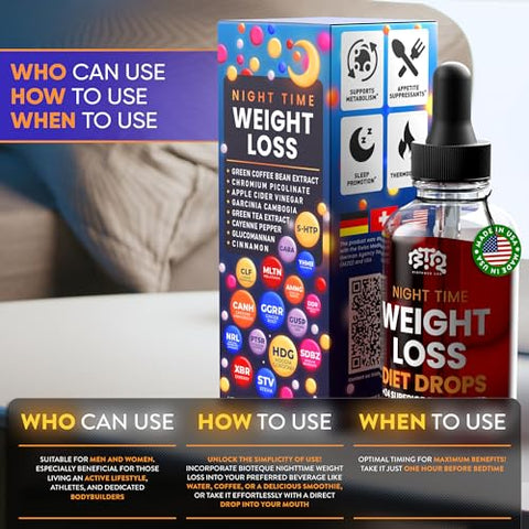 BIOTEQUELAB - Diet Drops para Perda de Peso Noturna – Controle de Apetite, Queimador de Gordura, Estimulador de Metabolismo – Vinagre de Maçã, Canela, Pimenta Caiena