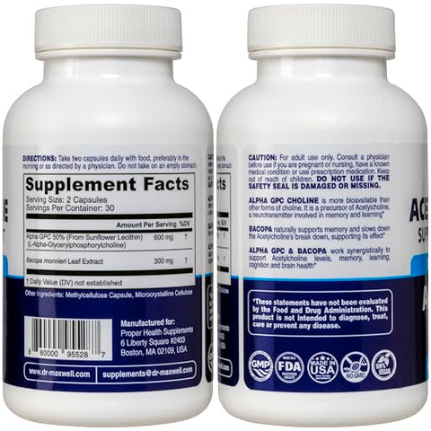 Dr. Maxwell - Acetylcholine, Alpha GPC Choline 600mg Bacopa – Potencialize sua Memória com Confiabilidade