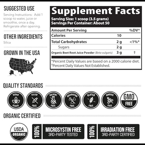 Triquetra Health - BioBeet® Max Força Pó de Suco de Beterraba – Concentrado 20:1, Cada Porção Derivada de 60.000 mg de Beterraba Orgânica – Extraído a Frio, Cultivado nos EUA – Óxido Nítrico, Circulação