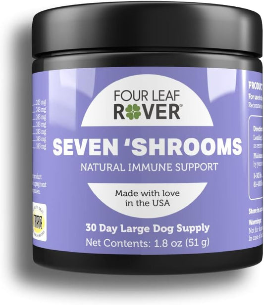FOUR LEAF ROVER - Seven ‘Shrooms – Complexo de Cogumelos Orgânicos para Apoio Imunológico em Cães – Suprimento de 15 a 60 Dias, Dependendo do Peso do Cão – Rico em Beta Glucanos – Cultivado em Madeira – Fórmula Veterinária