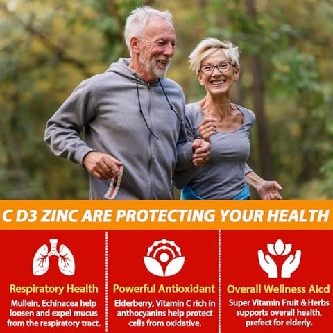 Nextdia - Gomas de Vitamina C D3 Zinco sem Açúcar para Adultos 50+, Suplemento Imunológico 9 em 1 com D3 5000UI, Sabugueiro, Equinácea, Folha de Verbasco para Fortalecer a Imunidade, Poder