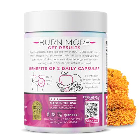 Queimador de Gordura para Mulheres, Impulsionador Natural do Metabolismo, Queime Mais Calorias, Aumente a Energia - One Sol