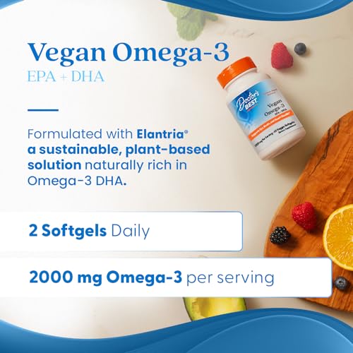 Doctor's BEST - Vegan Omega-3 EPA DHA, 60 Softgels Vegetais – Ômega-3 Vegano, 60 Cápsulas Vegetais