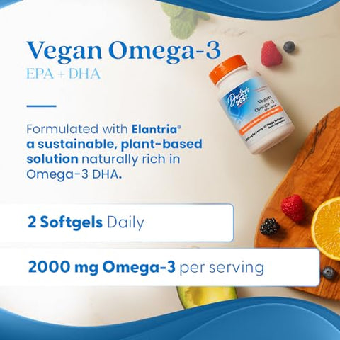 Doctor's BEST - Vegan Omega-3 EPA DHA, 60 Softgels Vegetais – Ômega-3 Vegano, 60 Cápsulas Vegetais
