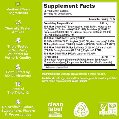 Nutrition Flatter Me – Enzimas Digestivas de Espectro Completo – Suplemento Vegano Anti-Inchaço para Digestão de Alimentos, Alívio do Inchaço, Barriga Lisa, Mulheres e Homens (60 Porções) - HUM